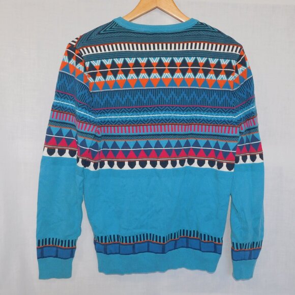 MEXX Metropolitan Mens L Slim Fit Blue Southwest Fair Isle Sweater V neck - Picture 7 of 9